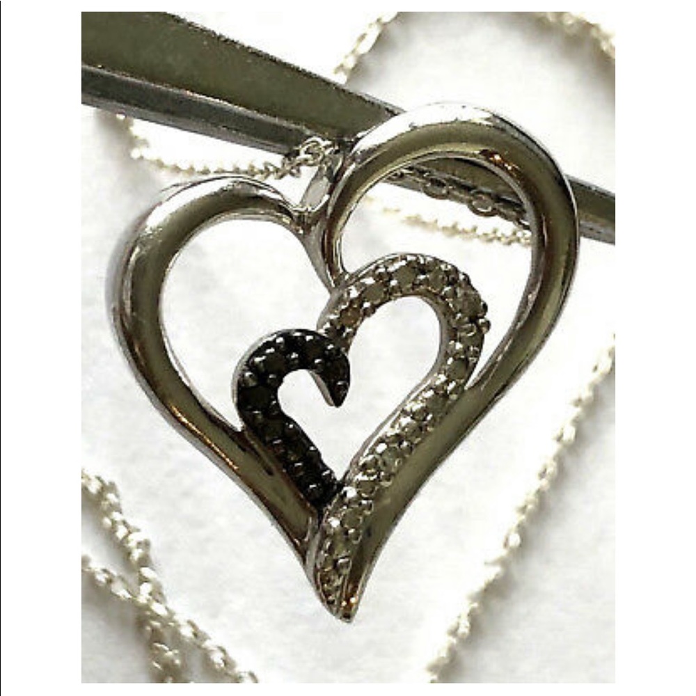 Sterling Silver 925 SUN Diamond Heart Necklace
